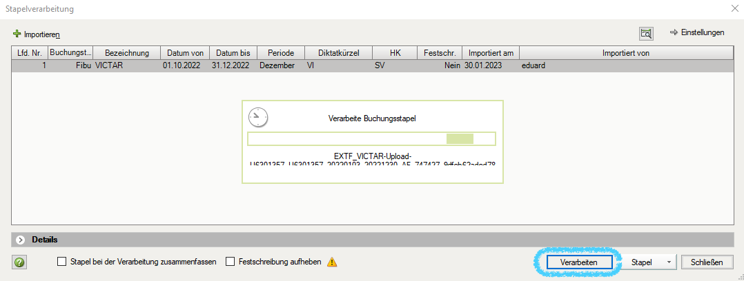 Mit VICTAR und DATEV Aktien und andere Wertpapiere einfach buchen 10 DATEV Rechnungswesen compact Stapelverarbeitung Buchungsstapel Verarbeitung