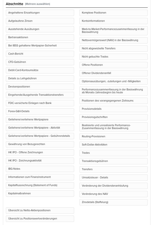 Übersicht über Abschnitte einer Flex Query.