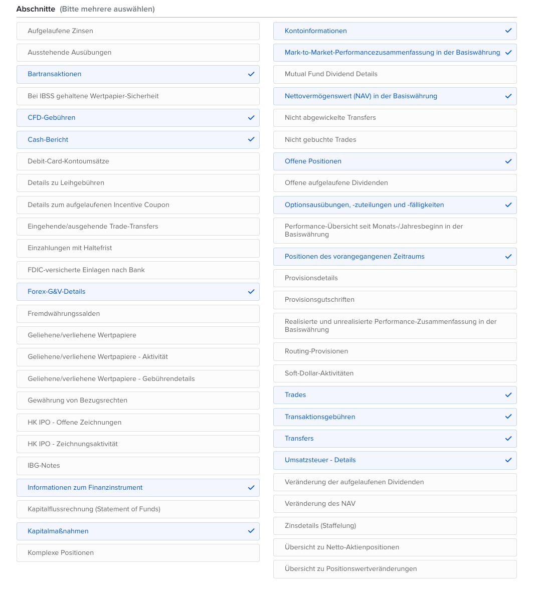 FlexQuery Abschnitte