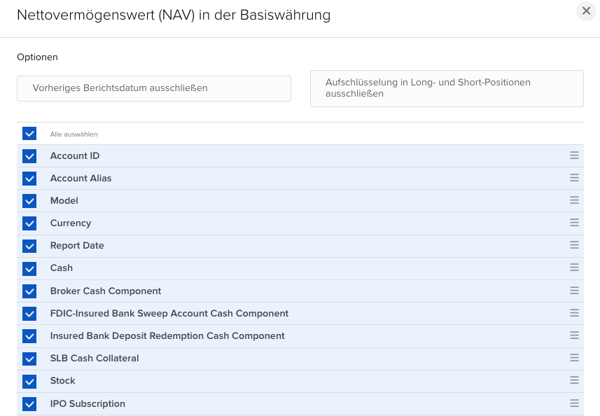 FlexQuery für VICTAR Veränderung des NAV