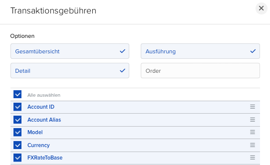 VICTAR FlexQuery Transaktionsgebuehren